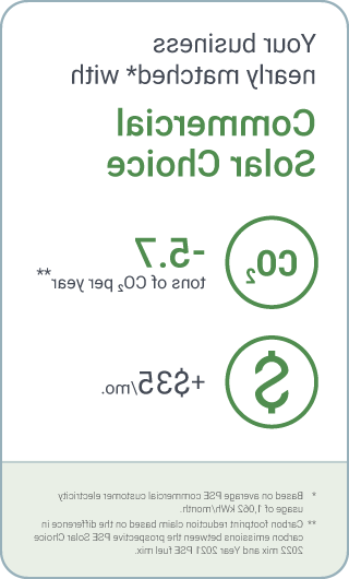 适用于普通的PSE十大彩票平台用电客户, 与“太阳能选择”完全匹配的能源使用可以减少8%的二氧化碳排放量.每年3吨，另加29美元.每月账单上有40美元.